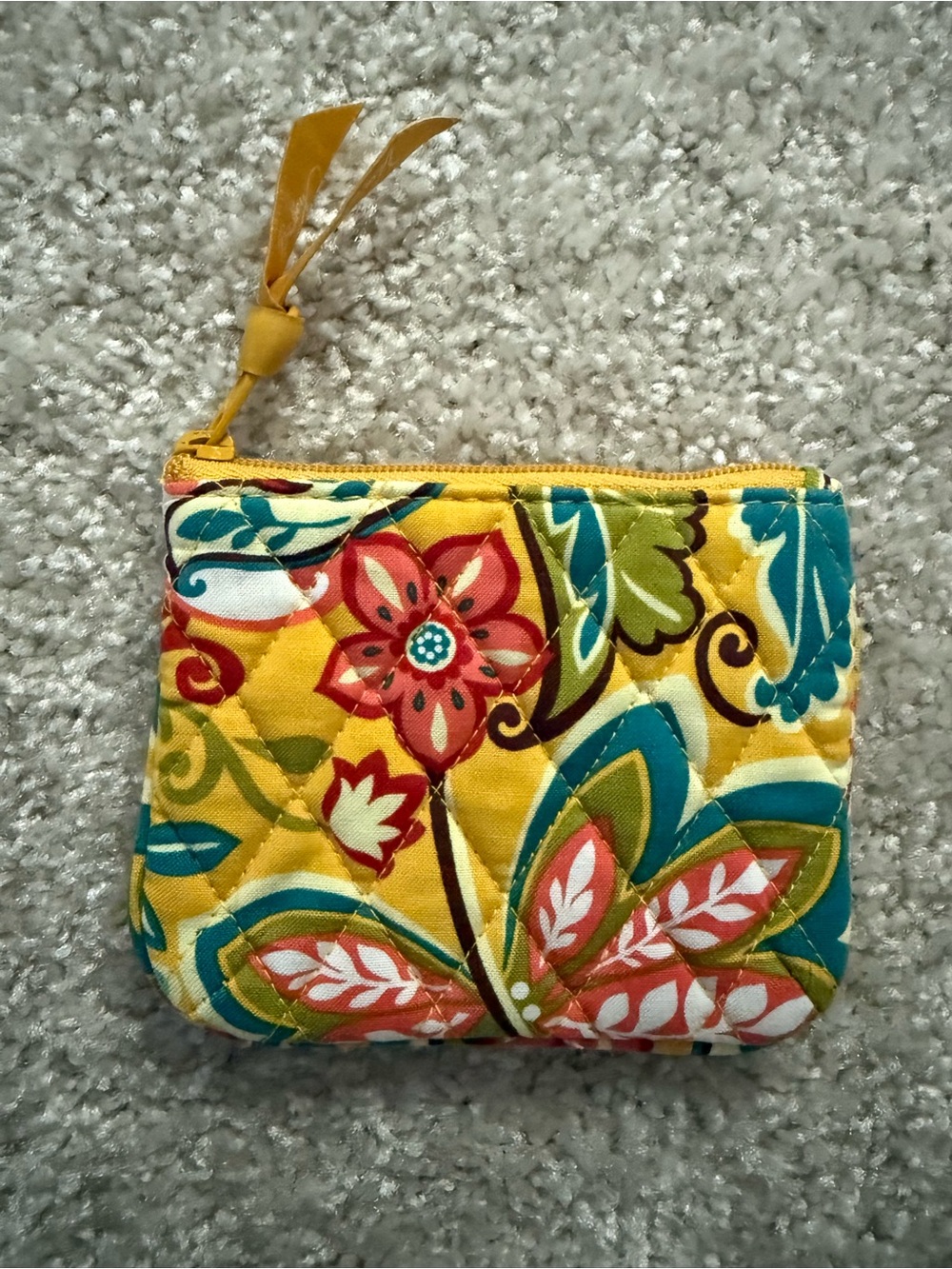 Vera Bradley Quilted Floral Mustard Zip Pouch/Coin Purse NWOT